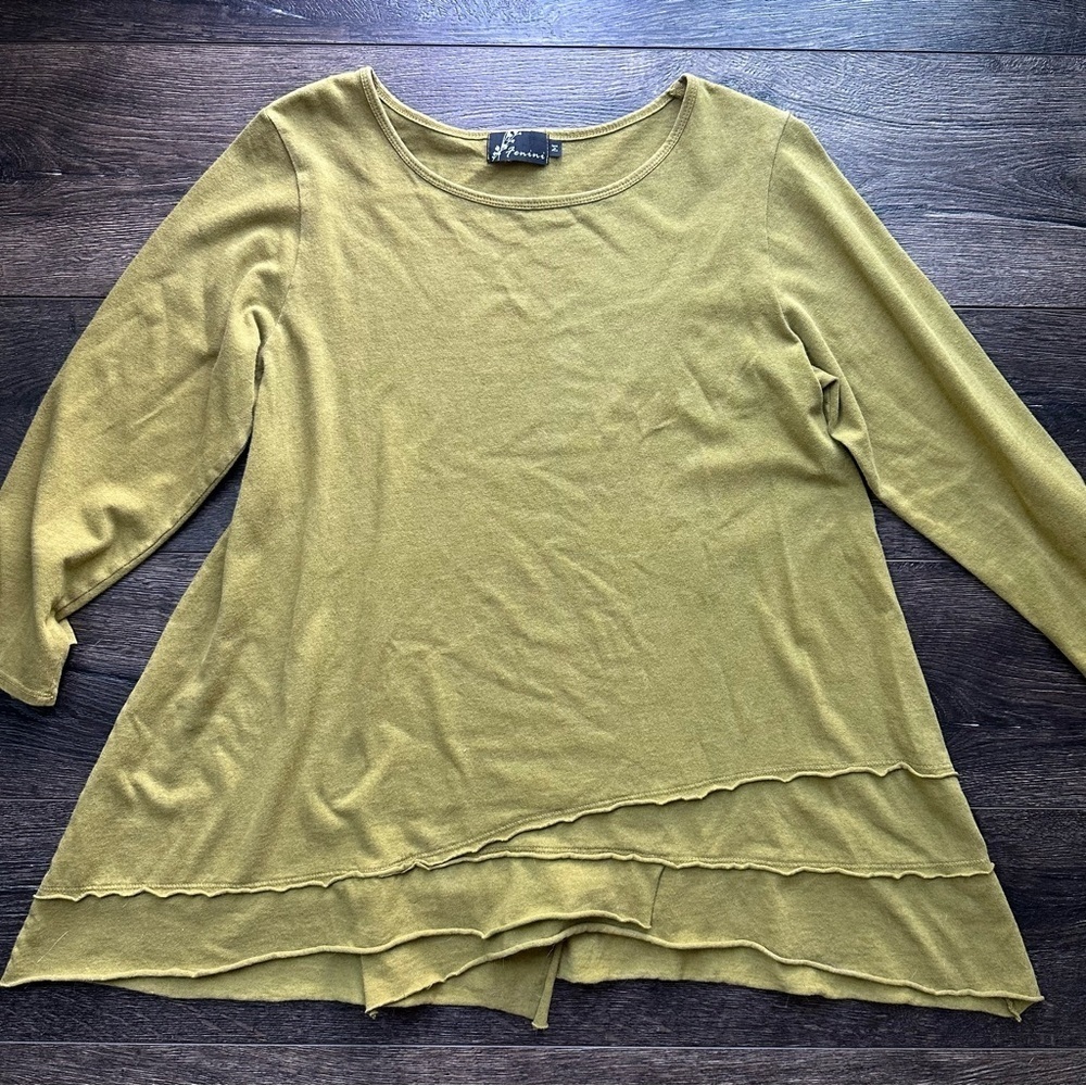 Fenini Women's Olive Green Asymmetrical Tunic Top Laganlook boho